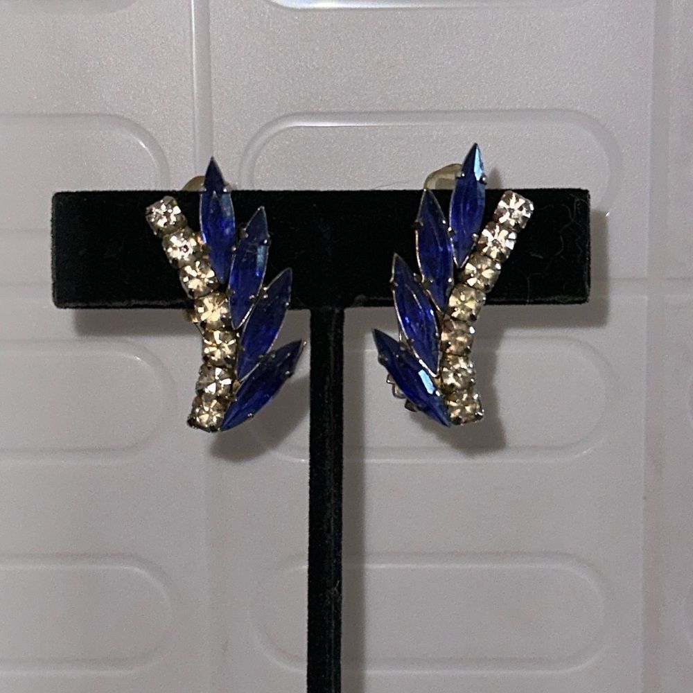 Vintage Clip Earrings Faux Diamonds & Sapphires Women’s Costume Jewelry